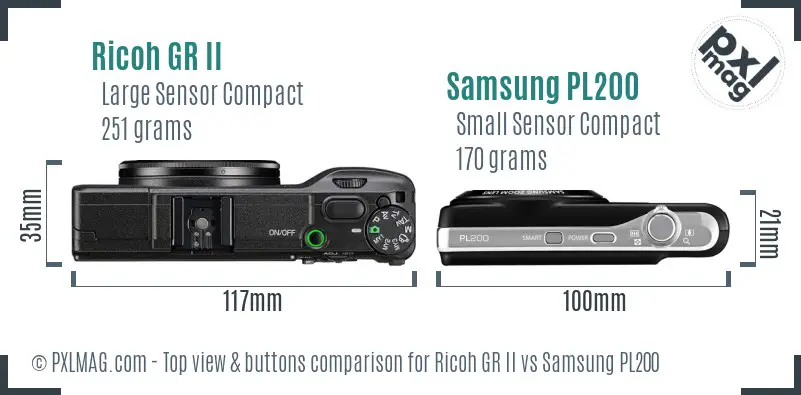 Ricoh GR II vs Samsung PL200 top view buttons comparison