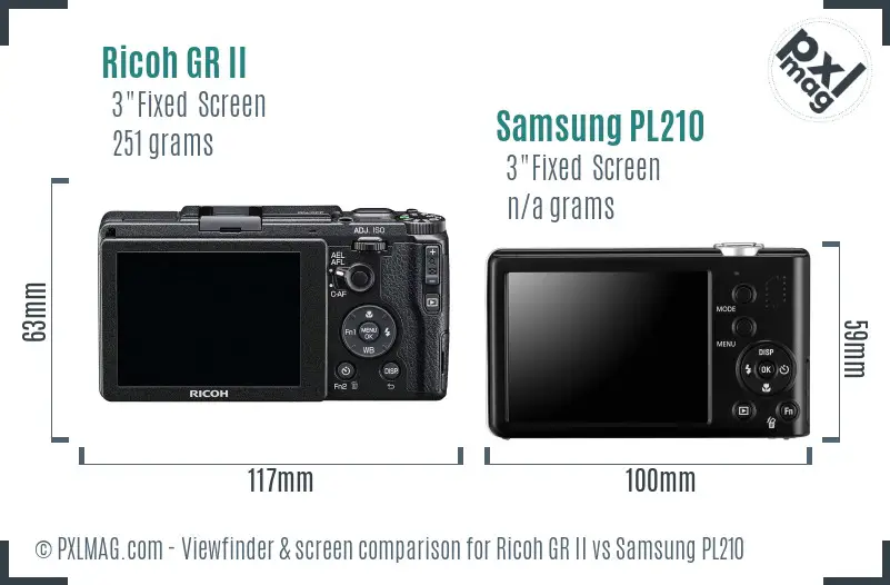 Ricoh GR II vs Samsung PL210 Screen and Viewfinder comparison