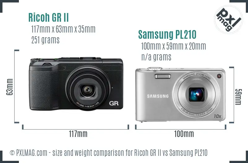 Ricoh GR II vs Samsung PL210 size comparison