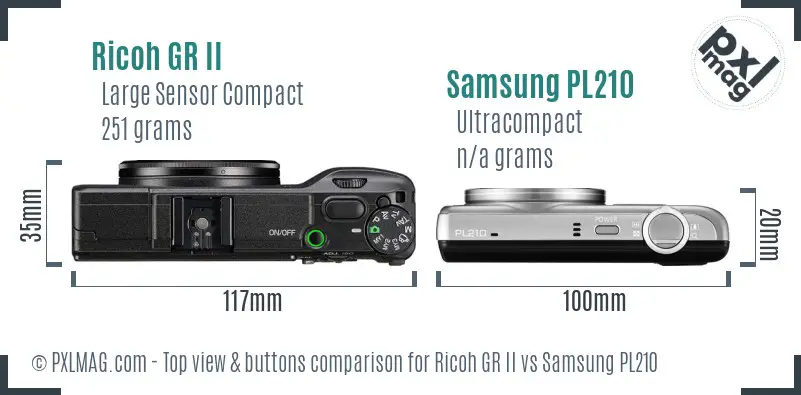 Ricoh GR II vs Samsung PL210 top view buttons comparison
