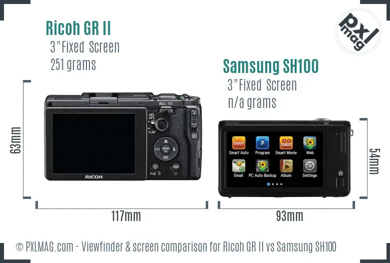 Ricoh GR II vs Samsung SH100 Screen and Viewfinder comparison