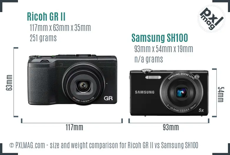 Ricoh GR II vs Samsung SH100 size comparison