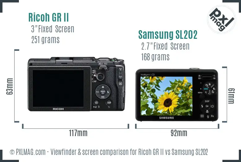 Ricoh GR II vs Samsung SL202 Screen and Viewfinder comparison