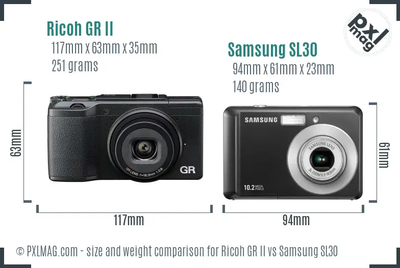 Ricoh GR II vs Samsung SL30 size comparison