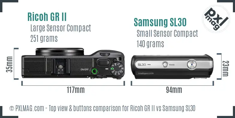 Ricoh GR II vs Samsung SL30 top view buttons comparison