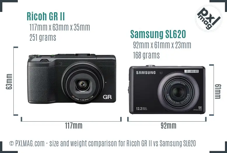 Ricoh GR II vs Samsung SL620 size comparison