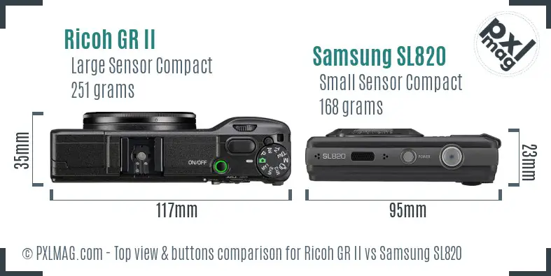 Ricoh GR II vs Samsung SL820 top view buttons comparison