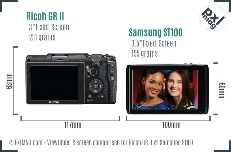 Ricoh GR II vs Samsung ST100 Screen and Viewfinder comparison