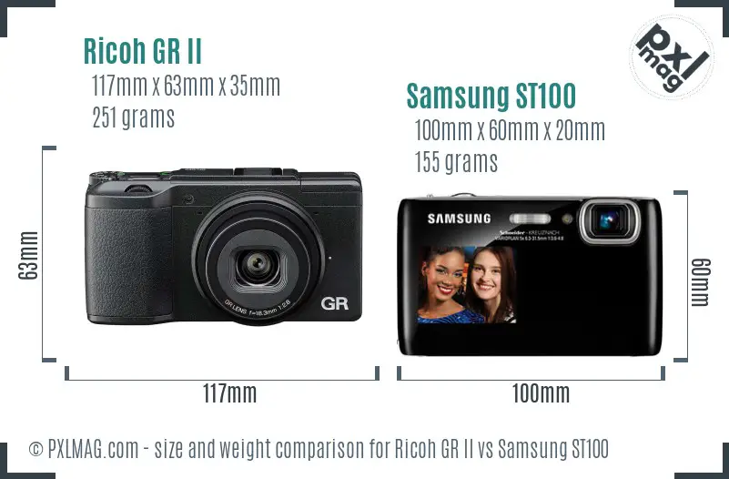 Ricoh GR II vs Samsung ST100 size comparison