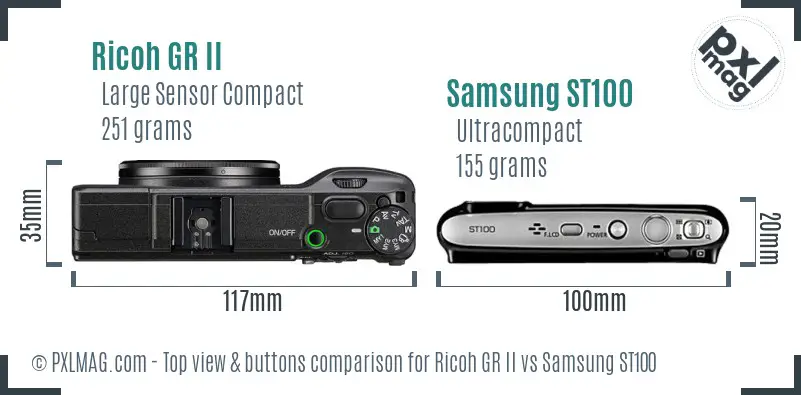 Ricoh GR II vs Samsung ST100 top view buttons comparison
