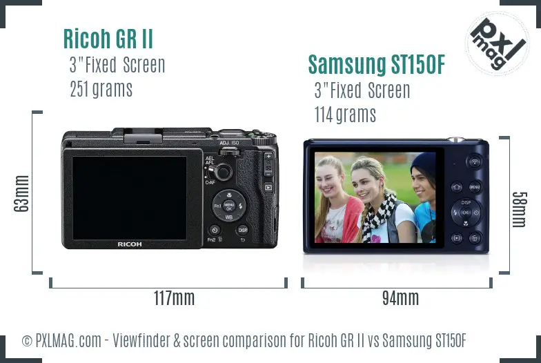 Ricoh GR II vs Samsung ST150F Screen and Viewfinder comparison