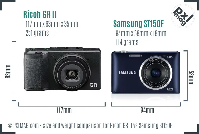 Ricoh GR II vs Samsung ST150F size comparison