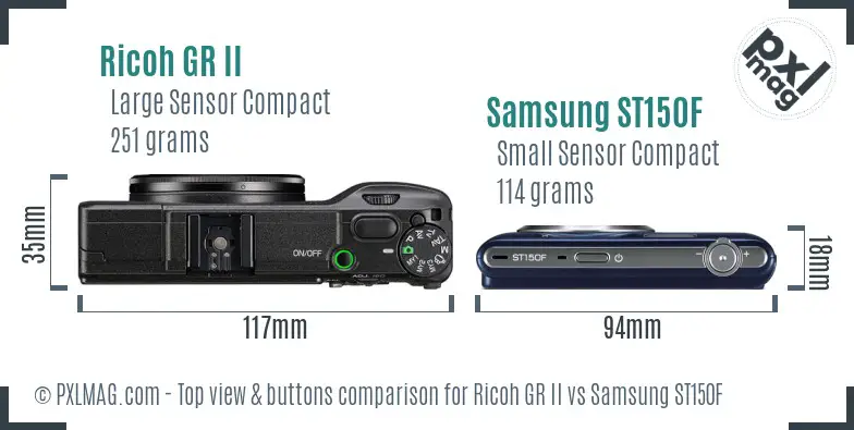 Ricoh GR II vs Samsung ST150F top view buttons comparison