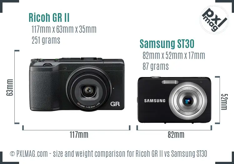 Ricoh GR II vs Samsung ST30 size comparison