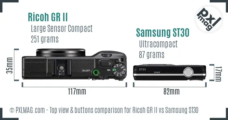Ricoh GR II vs Samsung ST30 top view buttons comparison