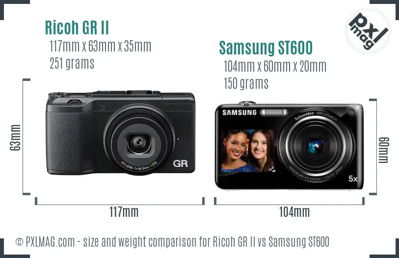 Ricoh GR II vs Samsung ST600 size comparison