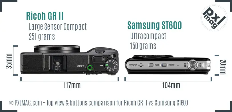 Ricoh GR II vs Samsung ST600 top view buttons comparison