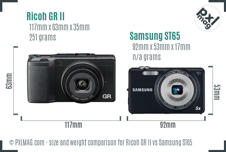 Ricoh GR II vs Samsung ST65 size comparison