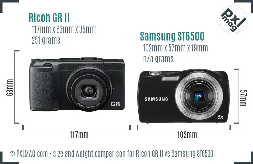 Ricoh GR II vs Samsung ST6500 size comparison