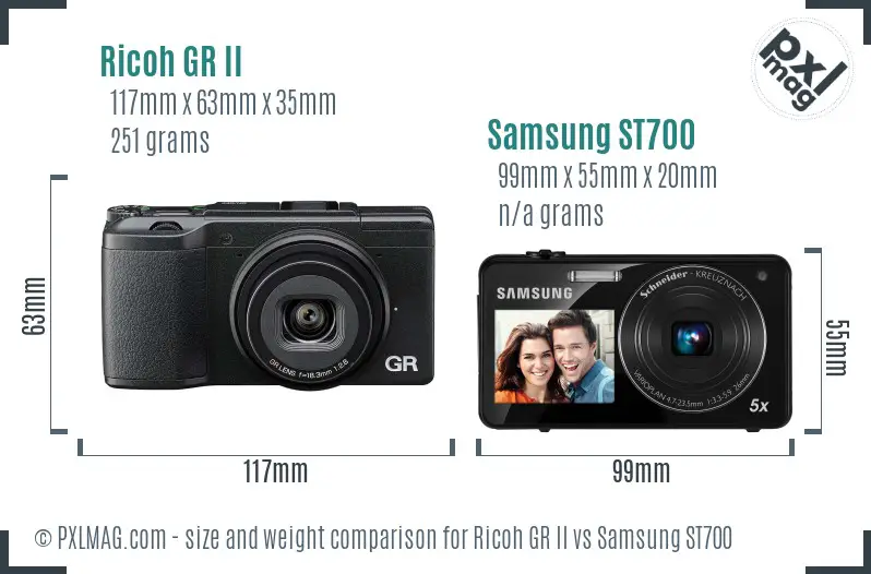 Ricoh GR II vs Samsung ST700 size comparison