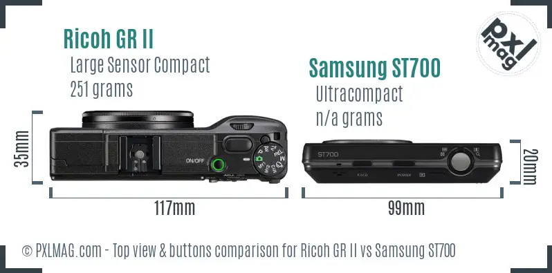 Ricoh GR II vs Samsung ST700 top view buttons comparison