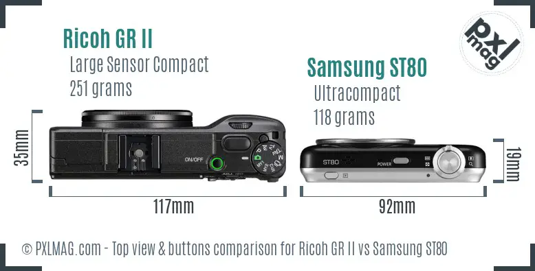 Ricoh GR II vs Samsung ST80 top view buttons comparison