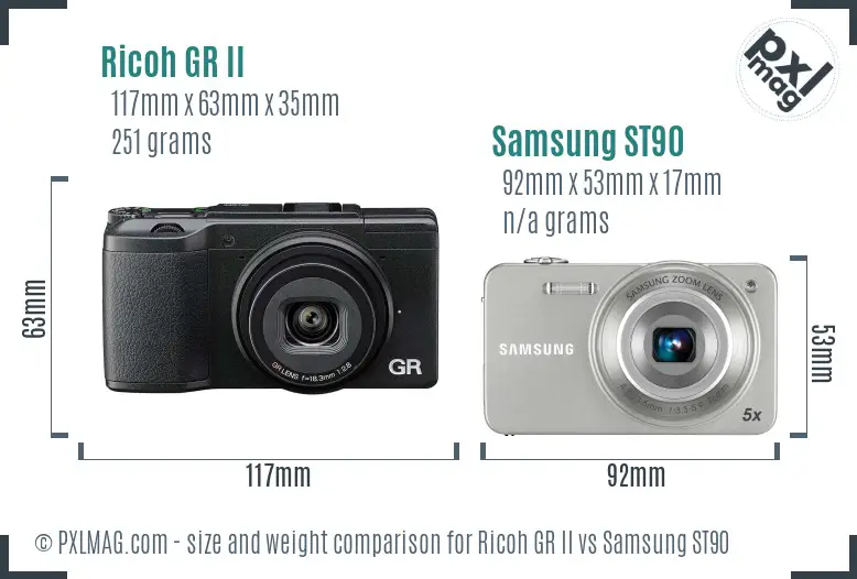 Ricoh GR II vs Samsung ST90 size comparison