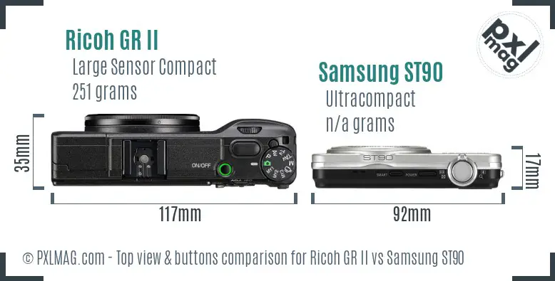 Ricoh GR II vs Samsung ST90 top view buttons comparison