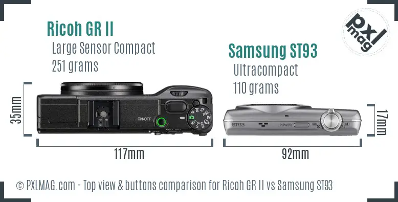 Ricoh GR II vs Samsung ST93 top view buttons comparison Ricoh GR II vs Samsung ST93 top view buttons comparison