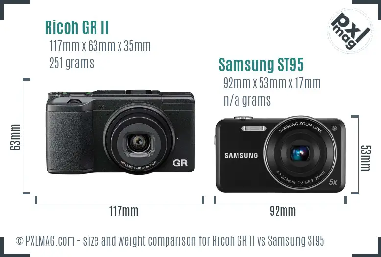 Ricoh GR II vs Samsung ST95 size comparison