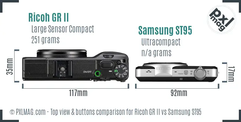 Ricoh GR II vs Samsung ST95 top view buttons comparison