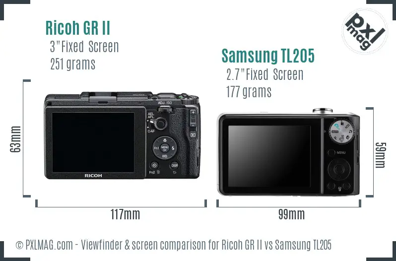 Ricoh GR II vs Samsung TL205 Screen and Viewfinder comparison