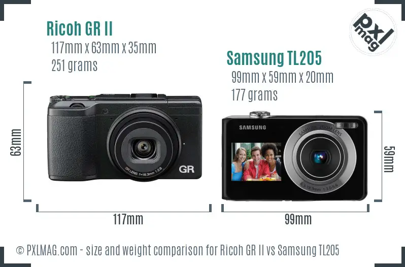 Ricoh GR II vs Samsung TL205 size comparison