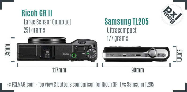 Ricoh GR II vs Samsung TL205 top view buttons comparison