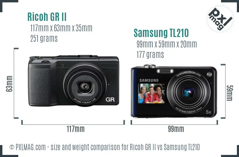 Ricoh GR II vs Samsung TL210 size comparison