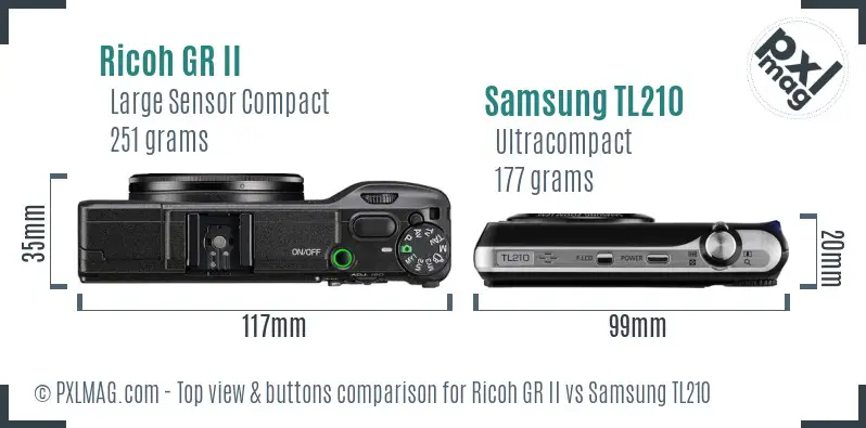 Ricoh GR II vs Samsung TL210 top view buttons comparison