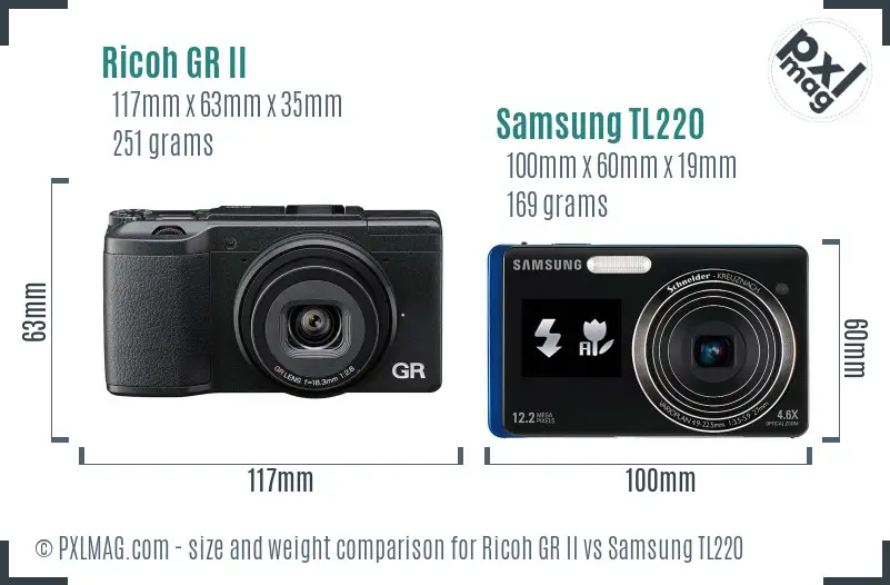 Ricoh GR II vs Samsung TL220 size comparison