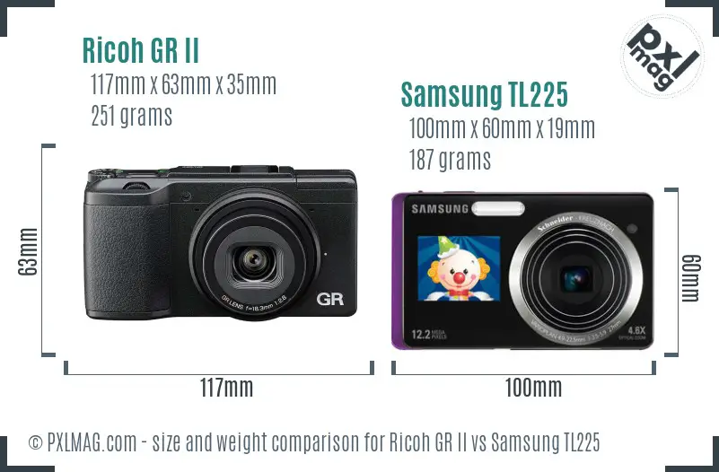 Ricoh GR II vs Samsung TL225 size comparison