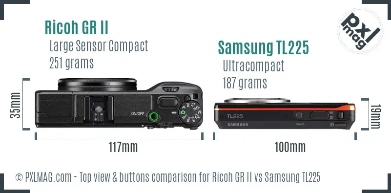 Ricoh GR II vs Samsung TL225 top view buttons comparison