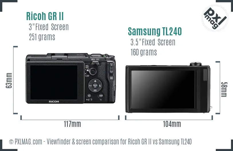 Ricoh GR II vs Samsung TL240 Screen and Viewfinder comparison