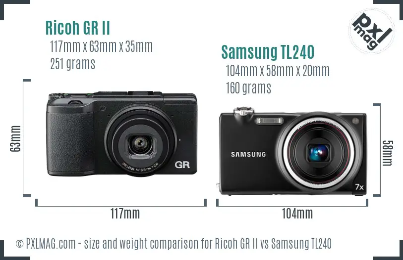 Ricoh GR II vs Samsung TL240 size comparison
