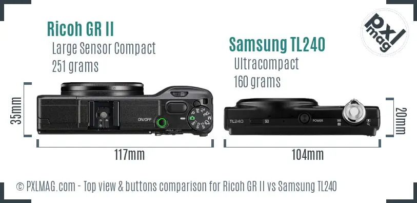 Ricoh GR II vs Samsung TL240 top view buttons comparison
