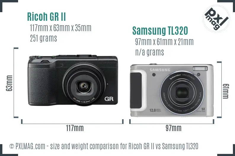 Ricoh GR II vs Samsung TL320 size comparison