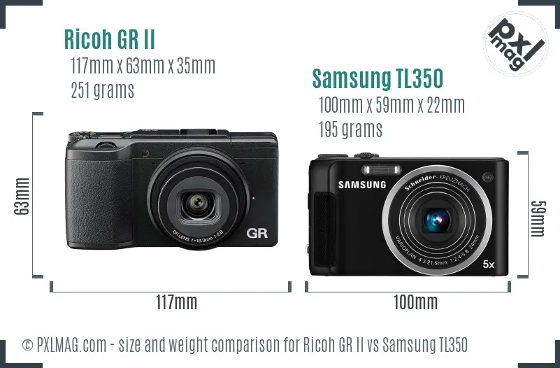 Ricoh GR II vs Samsung TL350 size comparison