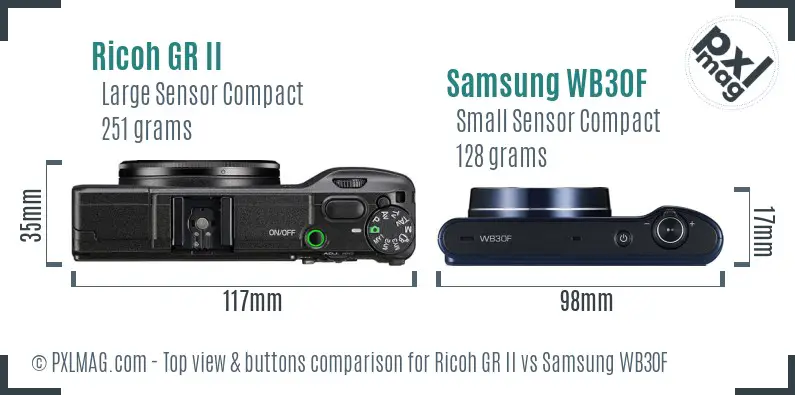 Ricoh GR II vs Samsung WB30F top view buttons comparison