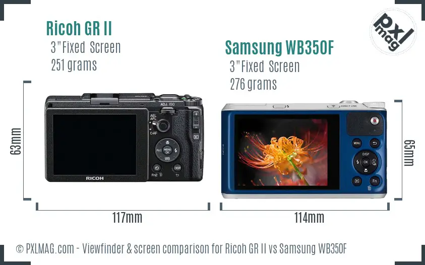 Ricoh GR II vs Samsung WB350F Screen and Viewfinder comparison