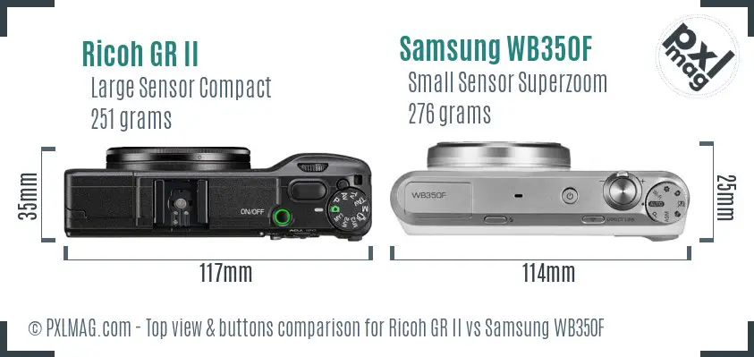 Ricoh GR II vs Samsung WB350F top view buttons comparison