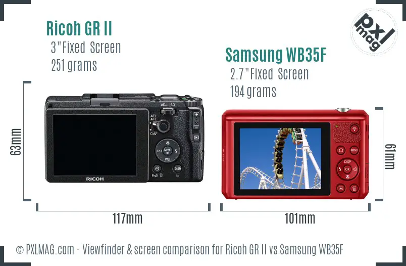 Ricoh GR II vs Samsung WB35F Screen and Viewfinder comparison