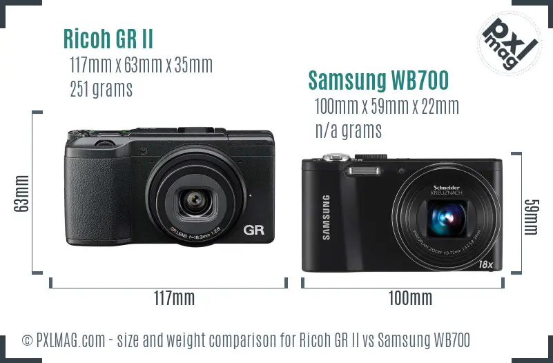 Ricoh GR II vs Samsung WB700 size comparison