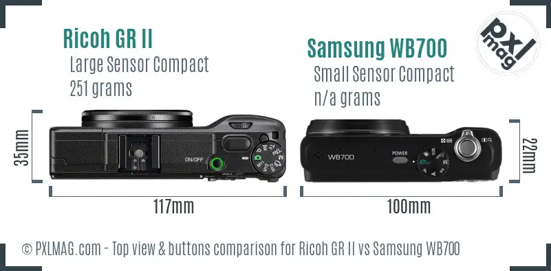 Ricoh GR II vs Samsung WB700 top view buttons comparison